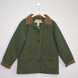 Vtg L.L. Bean Women's Adirondack Chore Barn Coat Corduroy Collar Forest Green Lg